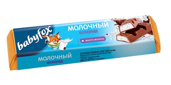 картинка Батончик Бэби Фокс шоколадный с молочной начинкой 45г/30 (РР366) 